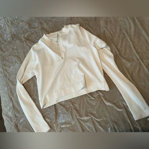 Lululemon cropped ribbed white quarter zip top